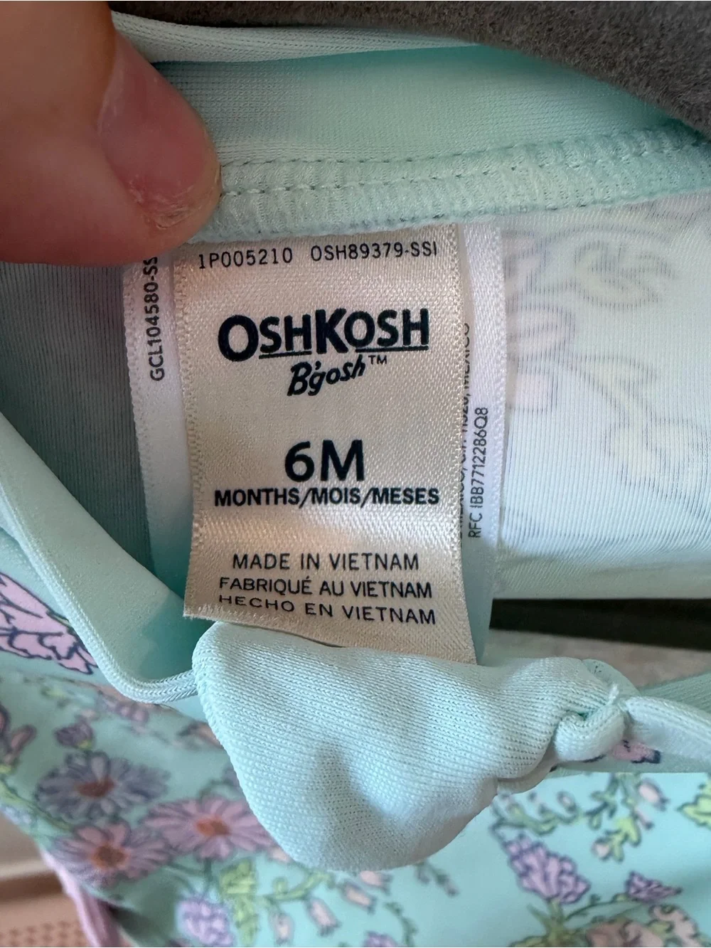 OshKosh B'gosh Mint and Pink Floral Long-Sleeve One-Piece Rashguard